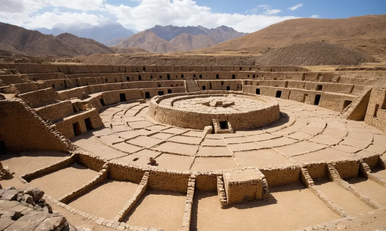 Ilustración para la sección Cultura de Norte Chico: Arquitectura monumental pre-Cerámica. sobre Desterrados del paraíso: Las civilizaciones perdidas que desafían lo que sabemos.