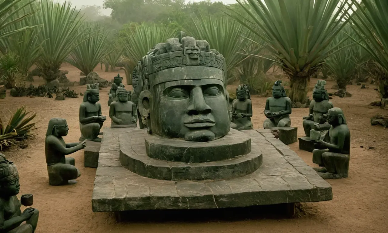 Ilustración para la sección Civilización Olmeca: El padre de las culturas mesoamericanas. sobre Desterrados del paraíso: Las civilizaciones perdidas que desafían lo que sabemos.