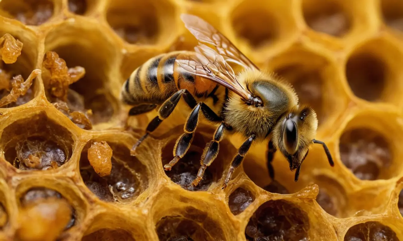 Ilustración para la sección Parásitos y enfermedades: Varroa, Nosema y virus. sobre El último baile de las abejas: ¿Por qué están desapareciendo y qué podemos hacer?