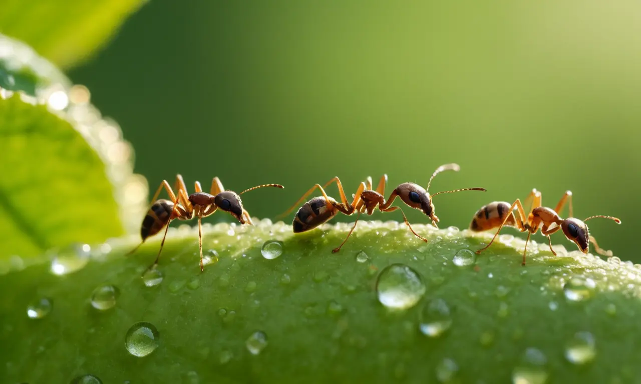 Ilustración para la sección Interacción con otros insectos: Depredación y simbiosis. sobre Las hormigas más impresionantes del mundo